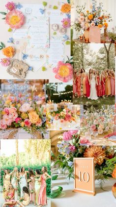 a collage of photos with flowers and pictures on them, including the table numbers