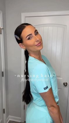 Nurse Hairdo, Nurses Hairstyle Easy, Hairstyles For Scrubs, Easy Nurse Hairstyles Long Hair, Nurse Hairstyles Easy, Dental Hairstyles, Work Hairstyles For Nurses, Scrubs Hairstyles, Nursing Hairstyles Easy