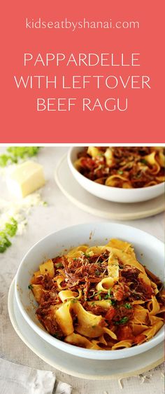 two bowls filled with pasta on top of a table