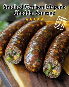 Spicy Smoked Venison Jalapeño Cheddar Sausage - LusciousRecipes Jalapeno Cheddar Venison Sausage, Smoked Venison Backstrap Recipes, Wild Game Sausage Recipes, Smokie Recipes Sausages, Smoked Venison Sausage Recipe, Venison Kielbasa Recipes, Smoked Venison Tenderloin, Deer Sausage Seasoning Recipe, Jimmy Dean Hot Sausage Recipes