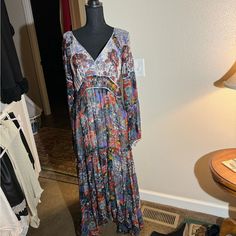 Anthropology Size 12 Purchase O Line But Never Lost The Weight! Never Worn Nwt. Fully Lined. Multicolor Flowy V-neck Maxi Dress, Fall Multicolor Maxi Dress, Spring Blue Paisley Print Dress, Spring Multicolor Maxi Boho Dress, Patterned Long Sleeve Flowy Maxi Dress, Patterned Flowy Long-sleeve Maxi Dress, Patterned Flowy Long Sleeve Maxi Dress, Fitted V-neck Maxi Dress In Multicolor Print, Blue Paisley Print Maxi Dress For Spring