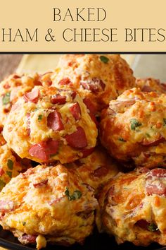 Baked ham and cheese bites are a delicious appetizer! Ham And Cheese Brunch Squares, Ham And Cheese Bites Appetizers, Ham Bites Appetizers, Ham Horderves Appetizers, Ham And Biscuit Appetizers, Leftover Ham Appetizer Recipes, Biscuits With Ham And Cheese, Appetizer Recipes With Ham, Ham Cheese Appetizer