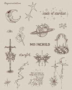 an old school tattoo design with stars and moon