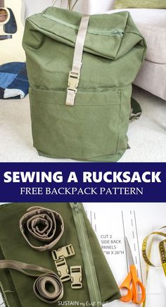 the sewing pattern is being used to sew a rucksack