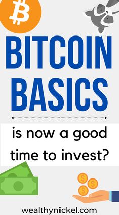 the words bitcoin basics is now a good time to invest? and an image of