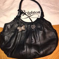 Black Leather Brighton Purse. Comes With Wallet And Storage Bag Elegant Black Wallet, Black Bags With Palladium Hardware, Elegant Wallets With Silver-tone Hardware For Everyday Use, Brighton Purses, Brighton Bags, Brighton, Bag Storage, Black Leather, Bag Lady