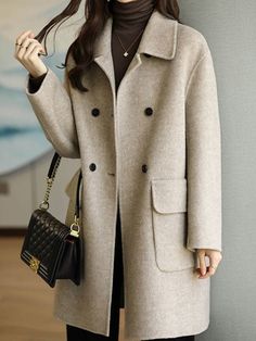 Double Breasted Cardigan, Long Peacoat, Korean Design, Long Winter Coats, Trendy Jackets, Long Coat Women, Wool Blend Coat, Woolen Coat, Trench Coats Women