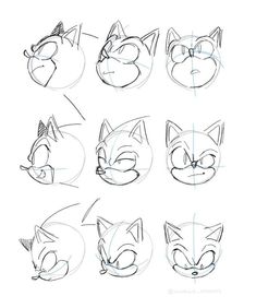 how to draw an angry cat with different expressions and head shapes, step by step