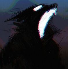 an animal with it's mouth open and glowing in the dark, while its tail is