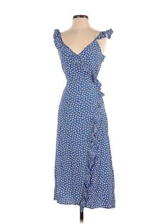 Madewell Cocktail Dress Size: 4 Blue Dresses - used. 61% VISCOSE, 39% LYOCELL, Wrap, Ruffles, Polka Dots, Midi/Calf Length, Sleeveless | Madewell Cocktail Dress - Wrap: Blue Polka Dots Dresses - Used - Size 4 Blue Polka Dot Dress, Blue Cocktail Dress, Blue Dress Casual, Blue Polka Dots, Polka Dot Dress, Second Hand Clothes, Casual Dresses For Women, Thrift Store, Blue Dresses