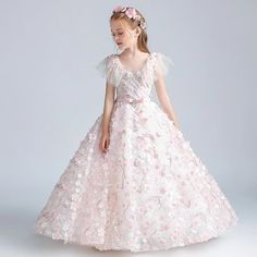 Spring Ball Gown Dress With Floral Applique, Spring Floral Applique Ball Gown Dress, Pink Dresses With Floral Applique And Fitted Bodice, Summer Ball Gown Dresses, Elegant Sleeveless Pageant Dress For Spring, Elegant Sleeveless Spring Pageant Dress, Spring Dress-up Gown With Fitted Bodice, Fitted Princess Ball Gown For Spring, Spring Princess Style Fitted Ball Gown