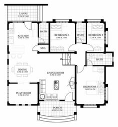 the floor plan for an apartment with three bedroom and two bathroom areas, including one living room