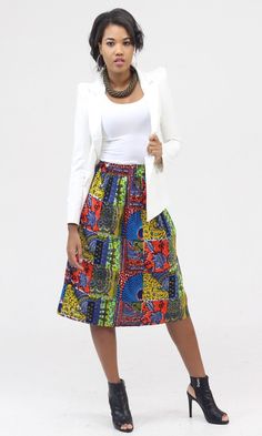 BENONI Print Midi Skirt - Ankara Fitted Bohemian Midi Length Maxi Skirt, Multicolor Midi Length Skirt With Lined Skirt, Multicolor Midi-length Skirt With Lined Detail, Multicolor Midi Length Skirt With Lining, Long Skirt With Vibrant Print For Spring, Multicolor Lined Midi Length Skirt, Multicolor Midi Skirt For Workwear, Fitted Multicolor Midi Skirt, Ankara Midi Skirt