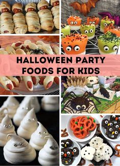 halloween party foods for kids including cookies, candy and desserts with eyes on them