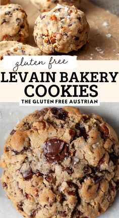 the gluten - free leviian bakery cookies are made with almonds and chocolate chips