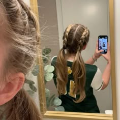 Easy Game Hairstyles, Fast And Easy Volleyball Hairstyles, Basketball Aesthetic Hairstyle, Braids For Soccer Players, Sport Pigtails, Hair Inspo Volleyball, French Braid To Pigtails, Netball Hairstyles Braids, School Hairstyles Brunette