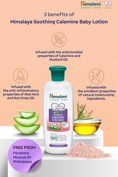 the ingredients for himalaya soothing calming baby lotion are shown in this graphic