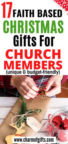 christmas gifts for church members with text overlay that reads 17 faith based christmas gifts for church members unique and budget - friendly