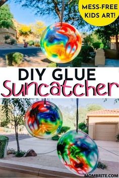 the diy glue suncather is hanging from a tree