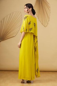 Shop for Rajat K Tangri Yellow Georgette Cape Style Jumpsuit for Women Online at Aza Fashions Style Jumpsuit, Jumpsuit For Women, Cape Style, Jumpsuit Online, Aza Fashion, Jumpsuits For Women, Mustard, Top Styles, Cape