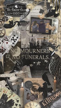 there are many different types of items in this collage with the words no mournniers, no funerals