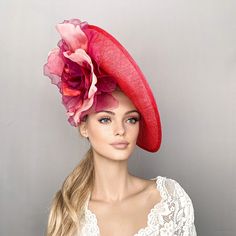 RED Kentucky Derby Hat RACING Hat Floral Red Ascot Hat for - Etsy Luxury Elegant Red Costume Hats And Headpieces, Red Ascot, Ascot Horse Racing, Race Day Hats, Red Fascinator, Fascinator Wedding, Horse Races, Royal Ascot Hats, Pink Fascinator