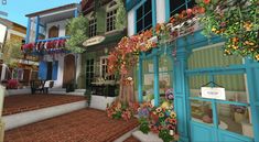 Flower Shop Bloxburg, Bloxburg Street, Bloxburg Flower Shop, Cottage Core Bloxburg House, Bloxburg House Builds, Bloxburg City, Modern Mansions, Bloxburg Town, Roblox Bloxburg House Ideas