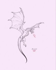 a drawing of a dragon flying in the sky