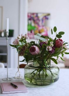 a vase filled with flowers sitting on top of a table