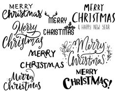 merry christmas and happy new year handwritten lettering set on white background stock photo - budget cut files