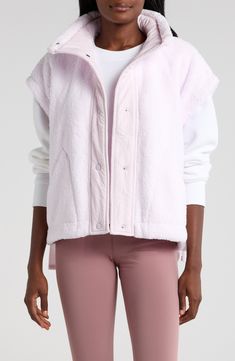 With its oversized fit and cozy curly fleece, this layer-ready vest will be the first thing you reach for as soon as the temps start to dip. 24" length (size Medium)   Stand collar   100% polyester   Machine wash, line dry   Imported Pink Fleece Athleisure Outerwear, In Bloom By Jonquil, Tie Waist Maxi Dress, Satin Camisole, Mom Denim, Crepe Blazer, Vest Outfits, Fleece Vest