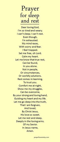 a poem with the words prayer for sleep and rest written in black on a yellow background