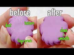 two pictures showing the same purple substance in different stages of being used to make soap