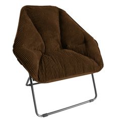 a brown chair sitting on top of a metal frame