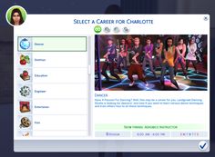 an image of a computer screen with the name select a career for charlotte on it