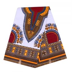 an african print shorts with red, yellow and blue accents on the bottom half of it