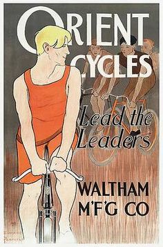 an old poster with a man on a bicycle