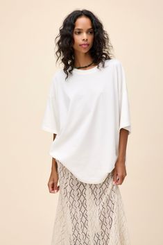 Solid OS Tee Slouchy Summer Loungewear Tops, Relaxed Slouchy Tops For Summer, Slouchy Relaxed Tops For Summer, Slouchy Relaxed Summer Tops, Slouchy Short Sleeve Tops For Loungewear, Slouchy Relaxed Crew Neck Tops, Relaxed Oversized Batwing Sleeve Tops, Relaxed Oversized Tops With Batwing Sleeve, Oversized Relaxed Tops With Batwing Sleeves