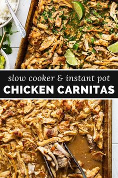 slow cooker and instant pot chicken carnitass in a casserole dish