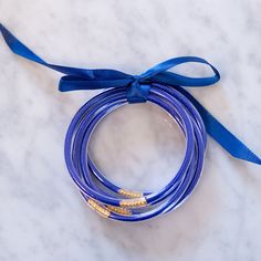 Set of 5 Blue Party Bangles Golden Thread, Blue Party, December 31, Make A Wish, In Store, Beaded Necklace, Bangles, Thread, Blue