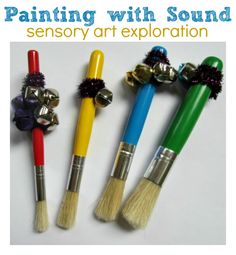 three different colored brushes are shown with the words painting with sound