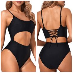 Temot Me Cutout One Piece Swimsuit Size M Details: Cutout One Piece / Lace Up Design / Scoop Neck / High Cut / 82% Nylon; 18% Spandex / Adjustable Straps Removable Padded Push Up Bras Color Black Black Cutout One-piece Swimsuit, Cutout Swimwear, Brown One Piece, Cutout One Piece, Travel Fits, Cute Swimwear, Sports Swimsuits, Swimsuit Edition, Yellow Swimsuits