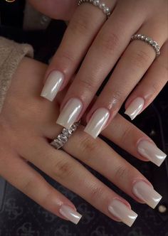 White Chrome Nails, Milky Nails, Graduation Nails, Simple Acrylic Nails, Classy Acrylic Nails, Pearl Nails, Acrylic Nails Coffin Short, Short Acrylic Nails Designs, Square Acrylic Nails