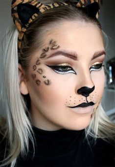 Halloween Ideas Makeup, Leopard Makeup Halloween, Last Minute Halloween Makeup, Fantasy Make-up, Leopard Halloween, Leopard Makeup, Halloween Make-up Looks, Animal Makeup