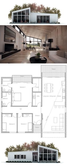 the floor plan for a modern house with lots of windows