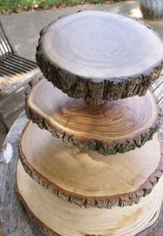 three wooden slices stacked on top of each other