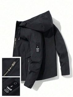 Men's Sports Windproof Zipper Casual Simple Hooded Jacket Black   Long Sleeve Woven Fabric Colorblock,Letter,Striped None Non-Stretch  Men Activewear, size features are:Bust: ,Length: ,Sleeve Length: Mens Sports Jacket, Men Activewear, Sport Jacket Men, Gym Outfit Men, Men's Activewear, Tracksuit Men, Jacket Zipper, Casual Outerwear, Running Pants