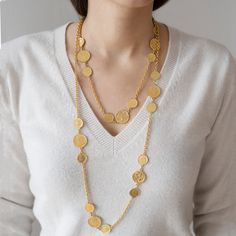 Casablanca Long Chain Necklace | Ben-Amun Elegant Gold Coin Necklace, Luxury Gold Coin Necklace, Elegant Gold Plated Coin Necklace, Elegant Gold Coin Necklace For Formal Occasions, Elegant Yellow Gold Coin Necklace, Elegant Gold Coin Necklace For Formal Events, Gold Elegant Long Coin Necklace, Elegant Long Gold Coin Necklace, Elegant Yellow Gold Plated Coin Necklace