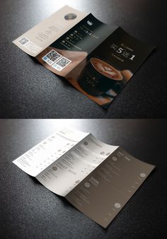 two different views of a coffee shop brochure