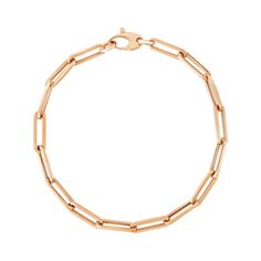 This simple yet dramatic bracelet combines the timeless shine of 14K rose gold and the modern geometry of paperclip chain links. Bracelet is 7 1/2 inches long, 4.2mm wide, and closes with a lobster clasp.Product Details: Bracelet Information : Metal : 14K Rose Gold Chain Type : Link Clasp : Lobster Clasp Width : 0.17 in Approximate Weight: Size Weight 7.5'' 2.5 grams Modern Rose Gold Chain Bracelet For Formal, Modern Rose Gold Chain Bracelet For Formal Occasions, Modern Rose Gold Oval Link Chain Bracelet, Modern Rose Gold Chain Bracelet With Rectangular Links, Modern Rose Gold Box Chain Bracelet, Classic Rose Gold Link Chain Bracelet, Elegant Rose Gold Link Paperclip Bracelet, Rose Gold Oval Link Paperclip Bracelet, Elegant Rose Gold Paperclip Bracelet